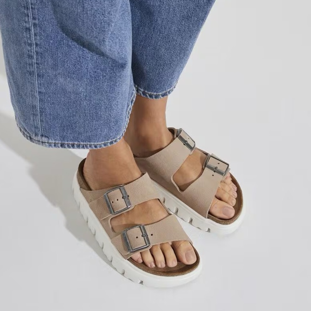 Birkenstock Womens Arizona Chunky Platform Sandals Warm Sand